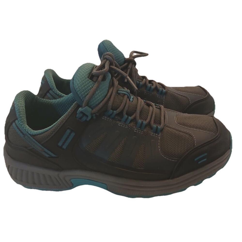 Orthofeet Womens Work Shoes 7.5 2E X-Wide Black Teal Comfort Sneakers